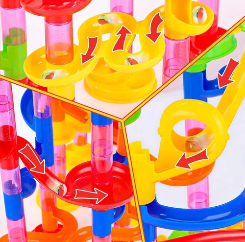 Vista 5 de Gifts2U Juguete de carrera de mármol, 130 piezas educativas de construcción laberinto, juego de juguetes con canicas de vidrio para niños