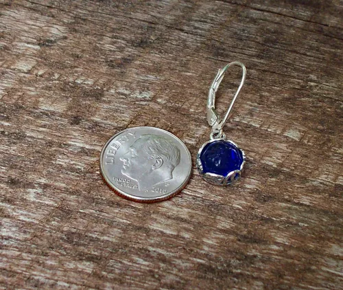 Vista 6 de Pendientes de plata de ley con tarro de crema vintage reciclado de los años 60 de la colección botánica, Cobalto