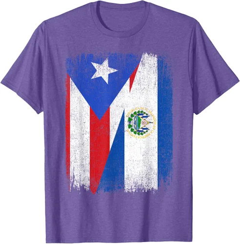 Vista 10 de Camiseta Half Puerto Rico El Salvador Flag Orgullo Salvadoreño Roots