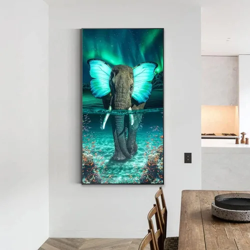 Vista 4 de JATOK Kits de pintura de diamantes 5D para adultos (27.56 x 15.7 pulgadas) DIY elefante grande taladro redondo completo punto de cruz, cuadros