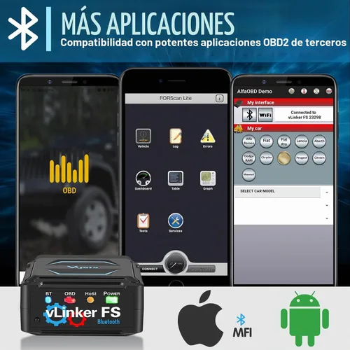 Vista 5 de Vgate vLinker FS Bluetooth OBD2 Herramienta de escaneo de diagnóstico, lector de código de coche OBDII para iOS, Android y Windows