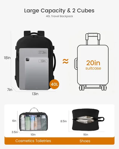Vista 5 de LOVEVOOK Mochila de viaje para computadora portátil para mujer, aprobada por aerolíneas, bolsa de artículos personales, 3 unidades, Negro, Mochilas