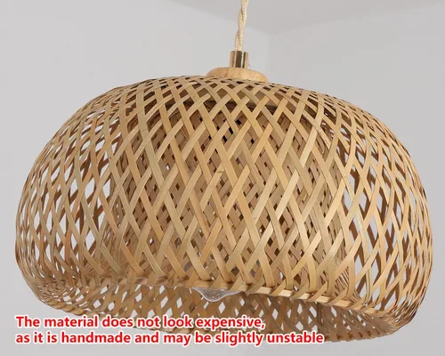 Vista 9 de Lámpara colgante de bambú con una sola luz, cesta bohemia ajustable, hecha a mano, tejida a mano, iluminación colgante para cocina, isla, fregadero