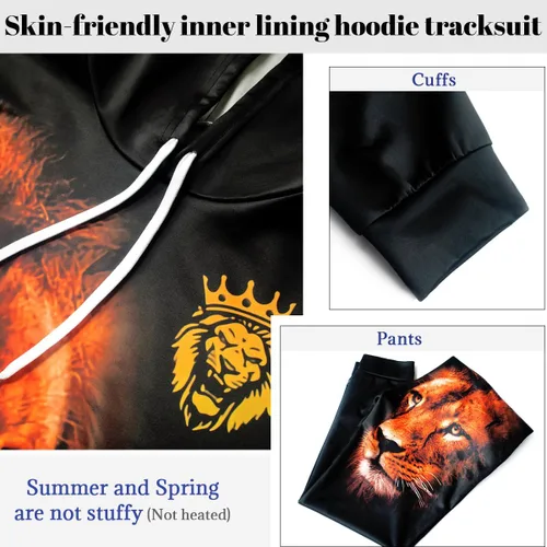 Vista 6 de Lion King - Conjunto de sudadera con capucha para hombre con estampado 3D para hombres grandes y altos, 2 piezas