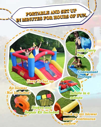 Vista 4 de ACTION AIR Casa de Salto Inflable, Saltador Inflable Sin Soplador de Aire, Se Necesita Soplador de 450W/0.6HP para Operar, Duradero Cosido