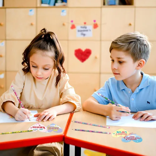 Vista 6 de ceiba tree Lápices para el día de San Valentín con tarjetas, lápices de corazón para niños, a granel con borradores, 30 unidades, lápiz de madera