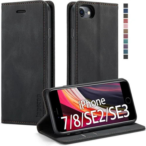 Vista 24 de japezop Funda tipo cartera compatible con iPhone Xs/iPhone X con tarjetero y bloqueo RFID, funda de cuero suave con soporte magnético y funda Negro