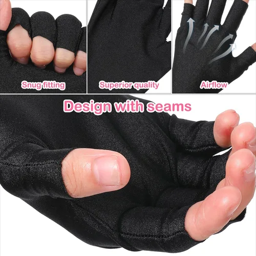 Vista 4 de 2 pares de guantes de uñas UV, guantes de luz UV para uñas de gel, guantes de lámpara de uñas sin dedos, material de elastano transpirable para arte