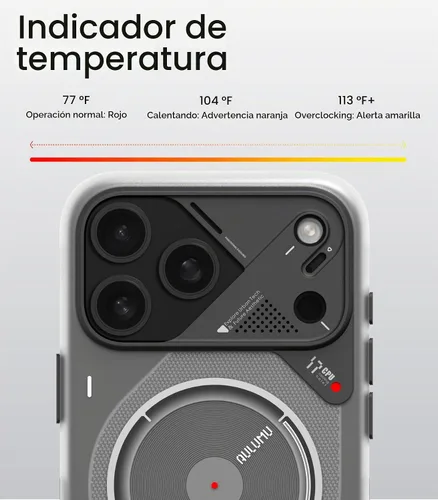 Vista 3 de Aulumu A17 Funda Magnética Térmica para iPhone 17 Pro CoolHyper con Control de Cámara Tecnología IMD Compatible con Magsafe Toque gris