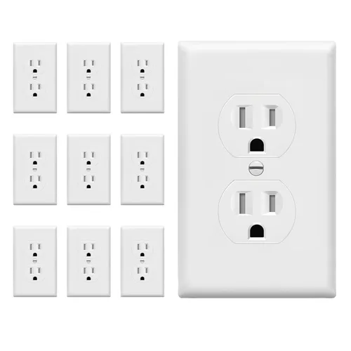 Vista 40 de ENERLITES Receptáculo dúplex, tomas de pared eléctricas resistentes a manipulaciones, grado comercial, 15A 125V, autoconectado, 2 polos, 3 cables