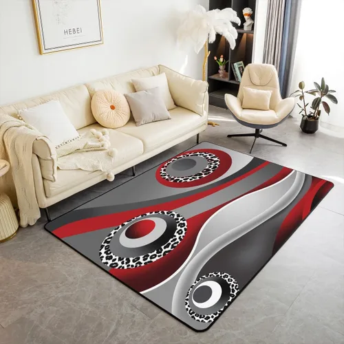 Vista 13 de jejeloiu Alfombra de área de remolinos negros y rojos de 3 x 5 pies para niños, geométrica abstracta, alfombra para sala de estar, alfombra