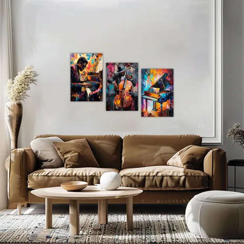 Vista 5 de AWPANERAR Arte de pared de música negra, 3 paneles, impresiones en lienzo afroamericano, arte vintage de jazz, instrumentos musicales, imágenes