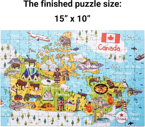 Vista 3 de Rompecabezas de madera con mapa de Canadá de 152 piezas, 15 x 10 pulgadas