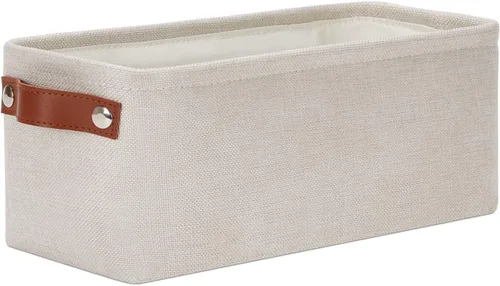 Vista 36 de DULLEMELO Cesta de almacenamiento pequeña para estantes, pequeña cesta plegable de tela rectangular para estantes, armarios, guardería, hogar Beige