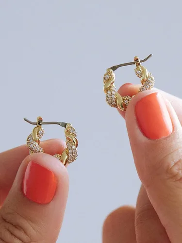 Vista 37 de Aretes de aro gruesos de oro para mujer, chapados en oro de 14 quilates, aretes de aro triple, hipoalergénicos, a la moda, aretes de aro gruesos