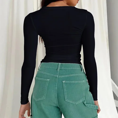 Vista 2 de ZSPHCZRWY Camisas básicas para mujer, estilo casual, cuello redondo, ajustadas, camisetas cortas de algodón suave para salir
