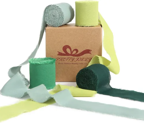 Vista 18 de Pretty Jolly Cinta de gasa beige para envolver regalos, 3 rollos de 2 pulgadas x 7 yardas, cinta de tela de seda hecha a mano con flecos para ramo
