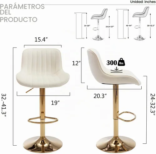 Vista 3 de ECHINGLE Juego de 2 taburetes de bar de terciopelo, taburetes de bar giratorios de altura de mostrador con respaldo y altura ajustable, modernos