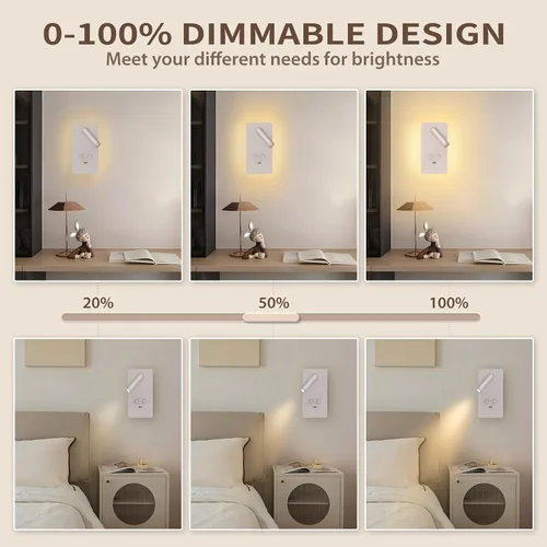 Vista 3 de M04 - Apliques regulables para montaje en pared, luz de lectura, lámpara de noche con puerto USB, enchufable, lámparas de pared con cable duro