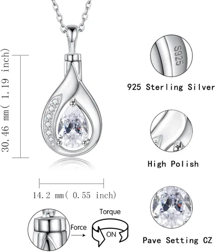 Vista 6 de Collar de urna de lágrima para cenizas, plata de ley 925, colgante de cremación azul conmemorativo, collar funerario, regalo de joyería