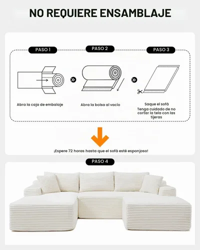 Vista 4 de Sofá modular sin huesos, sofá modular de 108 pulgadas con asiento profundo, sofás de pana en forma de U con diván izquierdo para sala de estar,