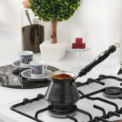 Vista 7 de BCS Cezve Briki Ibrik - Cafetera de cobre grande de 18 onzas con mango de madera (6 porciones), cafetera para estufa Cezve Briki Ibrik