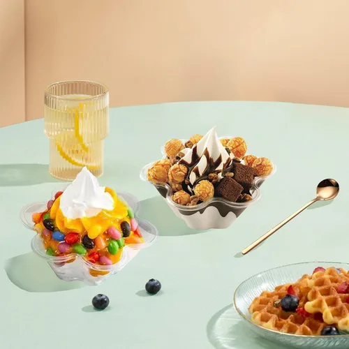 Vista 5 de Paquete de 200 tazones de plástico para helado de 8.5 onzas, cuencos de plástico transparente para postre para helado, aperitivos, frutas, ensalada