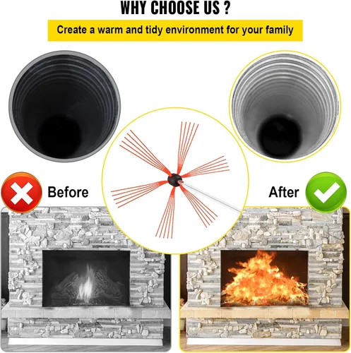 Vista 6 de VEVOR Kit de Limpieza de Chimenea de 20 Pies de Longitud, Kit de Cepillo para Chimenea con 6 Varillas Flexibles de Nylon, Kit de Limpieza