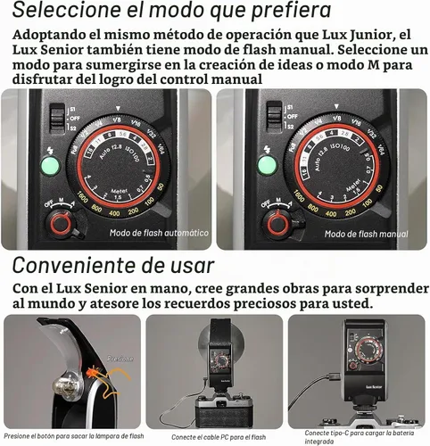 Vista 4 de Godox Lux Senior Retro Cámara Flash GN14,3.7V/1700mAh Batería recargable