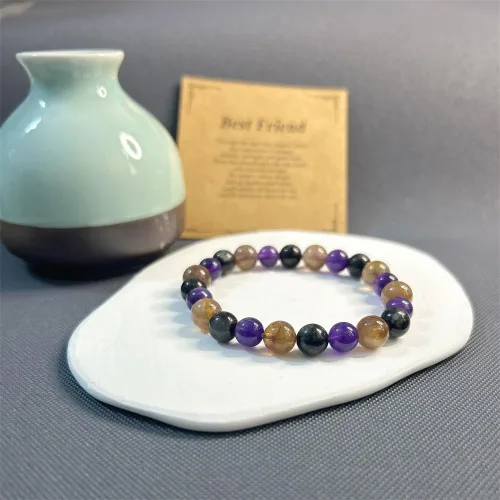 Vista 5 de Pulsera de cuentas redondas de piedra natural multi estilo pulsera de la suerte de múltiples estilos 0.315 in