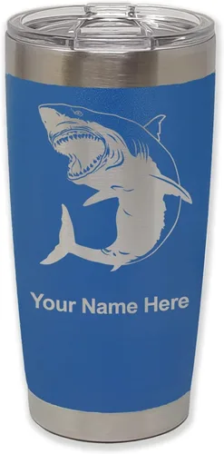 Vista 28 de LaserGram Vaso aislado al vacío de 20 onzas, gran tiburón blanco, grabado personalizado incluido (negro)