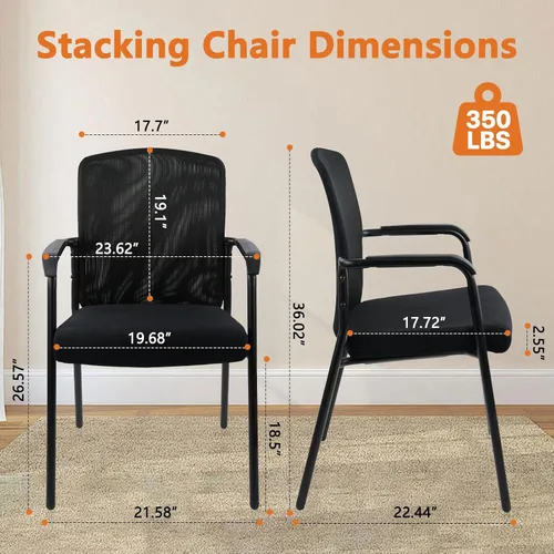 Vista 2 de CLATINA Sillas de recepción apilables, sillas apilables para sala de espera con asiento tapizado y reposabrazos, silla ergonómica de malla trasera