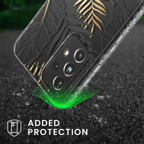 Vista 4 de kwmobile Funda compatible con Samsung Galaxy A33 5G - Funda transparente con diseño de TPU suave - Hojas de palma oro/gris/transparente