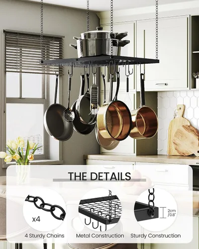 Vista 7 de CHOEZON Estante colgante para ollas, colgador de ollas montado en el techo para cocina, organizador de almacenamiento de utensilios de cocina