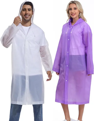 Vista 16 de 2 abrigos de lluvia de Borogo para adultos, chaquetas de lluvia reutilizables para hombres y mujeres