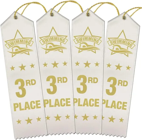 Vista 6 de RibbonsNow Cintas de natación 1er lugar - 100 cintas azules con tarjeta y cuerda 1er Lugar - Azul