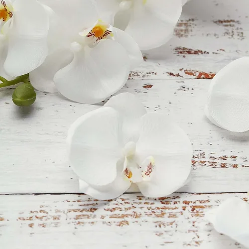 Vista 6 de Efavormart - Paquete de 20 cabezas de orquídea de seda blanca de 4 pulgadas, flores realistas de orquídea sintética para manualidades de boda