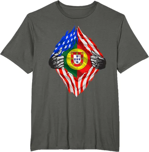 Vista 6 de Camiseta de bandera de Estados Unidos con diseño de raíces portuguesas, Negro, S