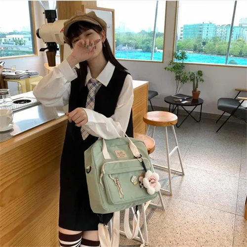 Vista 5 de JELLYEA Mochila Kawaii linda bolsa de mano con accesorios de flores alfileres Kawaii para niñas mochila escolar Mochilas tipo mochila