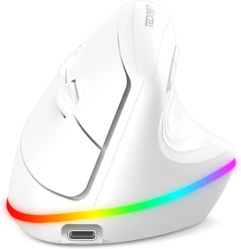Vista 9 de TECKNET Ratón ergonómico inalámbrico recargable RGB – USB + Bluetooth Multi-dispositivo LED Vertical Mouse con 11 modos de retroiluminación RGB