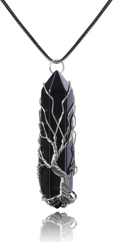 Vista 30 de VIBILIA - Collar con dije sanador para mujeres y hombres, piedra natural hexagonal en punta envuelta con alambre en forma del árbol de la vida