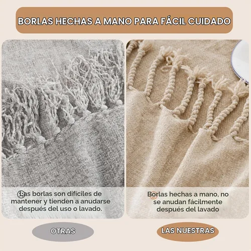 Vista 3 de BATTILO HOME Manta de Chenille Beige para Sofá, Manta Decorativa con Flecos Aterciopelados Color Caqui Tostado para Sofá Decoración del Hogar