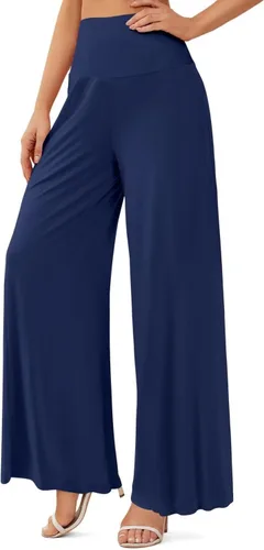 Vista 2 de JZC - Pantalones de descanso estilo palazzo para mujer, elásticos, de pierna ancha, casuales, cómodos, de tiro alto, holgados, tallas S-3XL