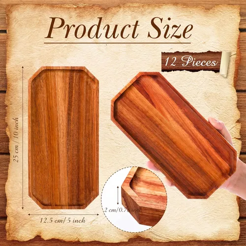 Vista 3 de Dandat Paquete de 12 platos de madera de acacia a granel, bandeja rústica de 10 x 5 pulgadas, bandeja rectangular de charcutería, plato de queso