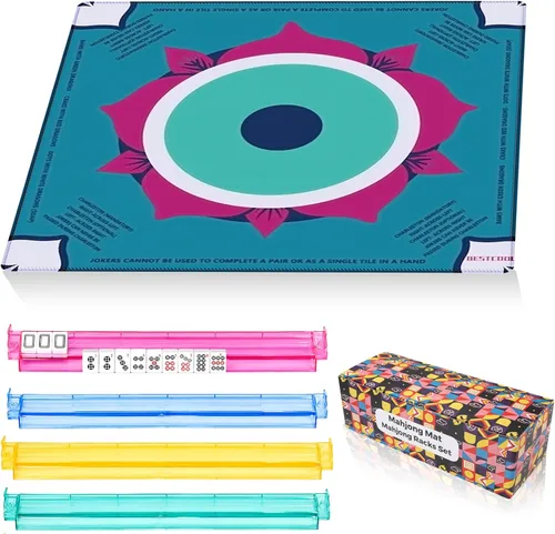 Vista 10 de American Mahjong Mat and Racks Set Mahjong Mat con 4 empujadores Clolors Rosa