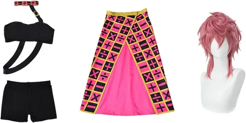 Vista 6 de Disfraz de anime Trish Una para cosplay, uniforme de aventura extraña, brasier recortado, vestido de Halloween para mujeres y hombres