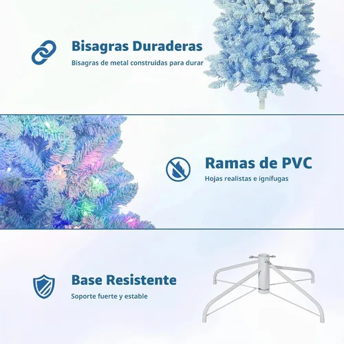 Vista 5 de Árbol de Navidad de lápiz flocado de nieve de 6 pies con degradado azul, árbol de Navidad artificial delgado en soporte de metal resistente