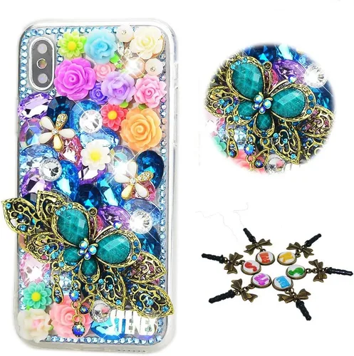 Vista 11 de Sparkle Case compatible con Samsung Galaxy Z Flip 2 5G - Elegante - Funda 3D hecha a mano con corona de flores y luna con diamantes de imitación