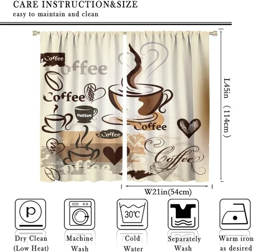 Vista 2 de Cortinas de cocina con temática de café, juegos de 2 paneles, 42 x 45 pulgadas, patrón de fiesta de té para decoración de café Estilo-5