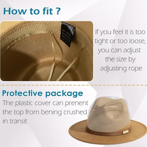 Vista 11 de Sombreros Fedora para hombre, sombrero Panamá de ala ancha con cinturón clásico Unisex Felt Fedora, Adjustable Fit, Breathable Sweatband, All-Day